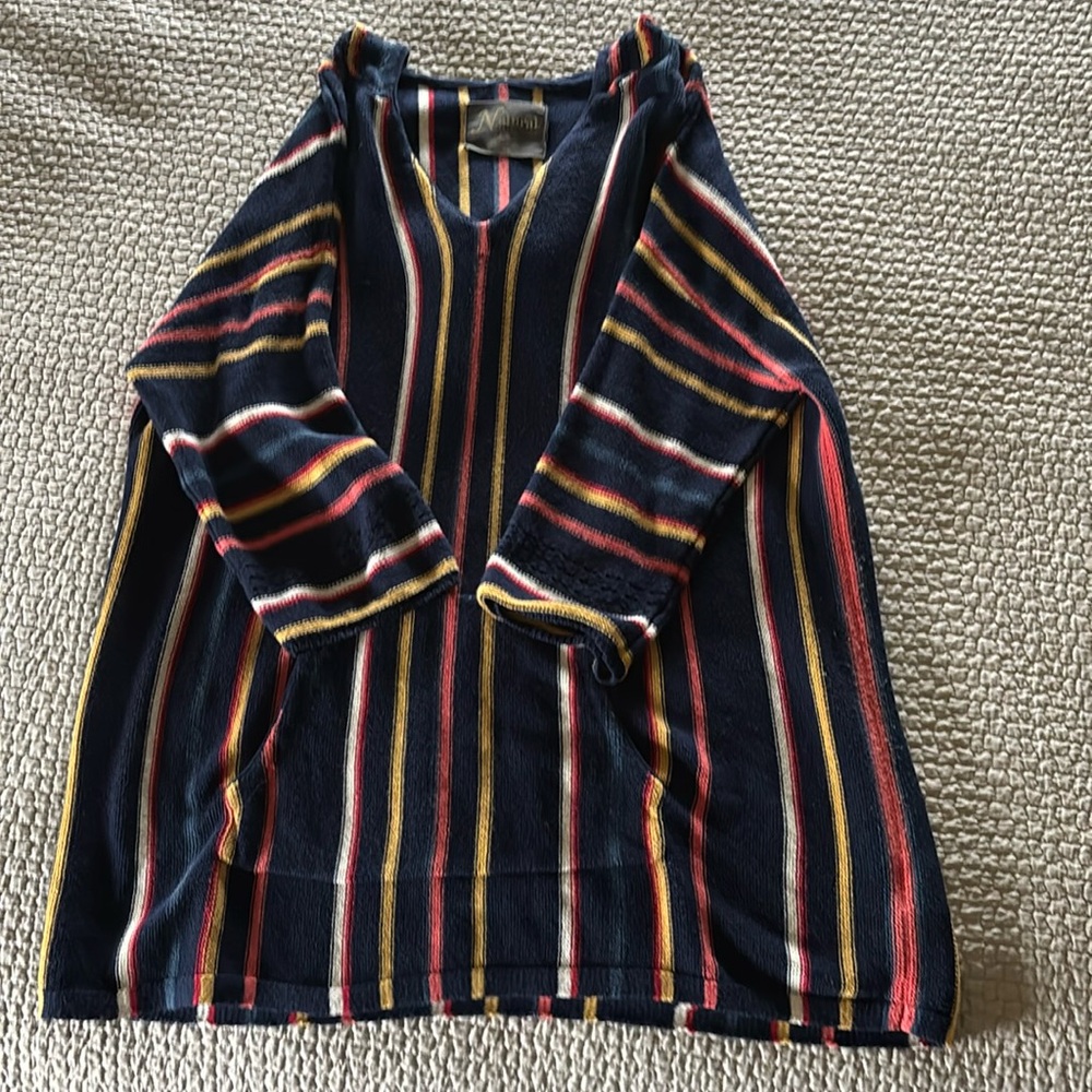 Pullover striped sweater with hood. Size L